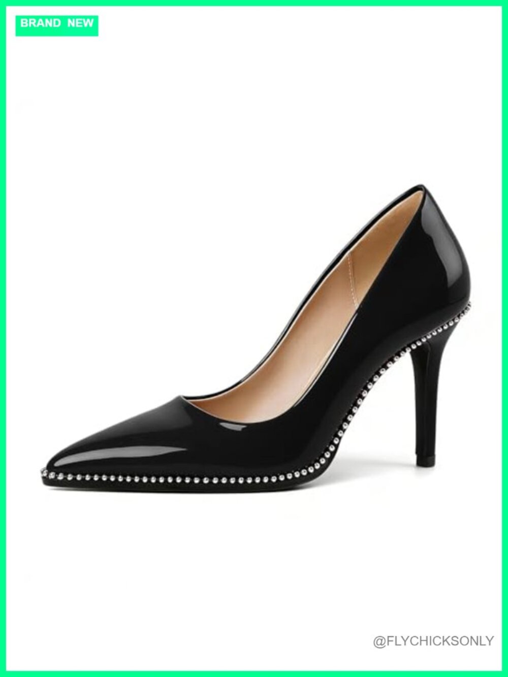 Women Pointed Toe Stiletto High Heels Beaded Slip On Dress Pumps 3.5 Inches